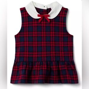 Janie and Jack - Tartan Peplum Top - Dark Marine Tartan